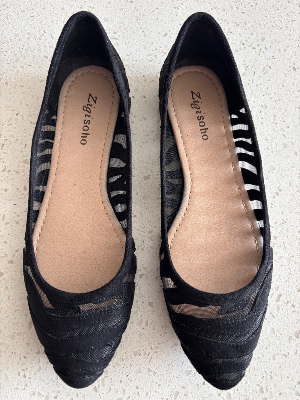 Zigi Soho Black Pointed Mesh Layered Flats